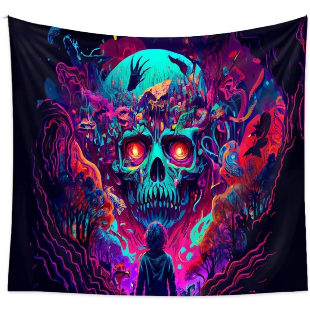 🆕 Psychedelic Trippy Skull Wall Tapestry Size 59x79